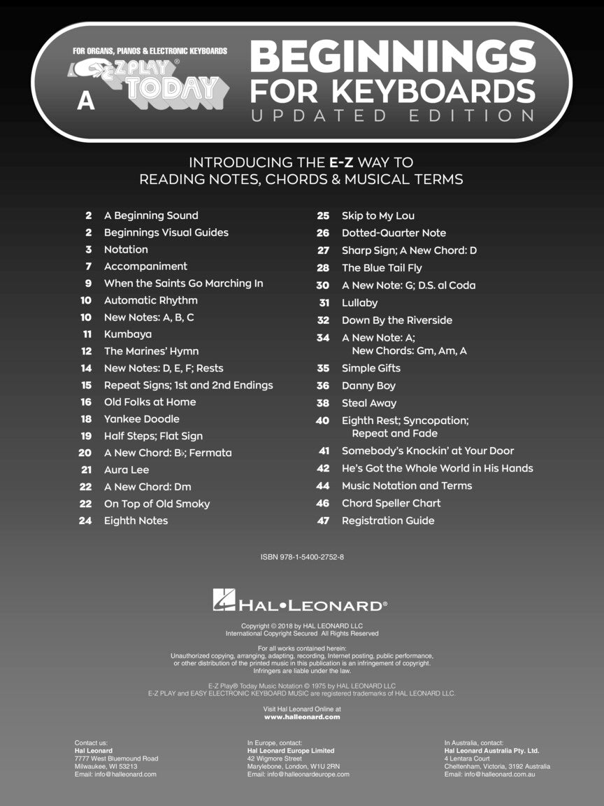 Beginnings For Keyboards - Ez Play Piano Book A (Updated Edition)