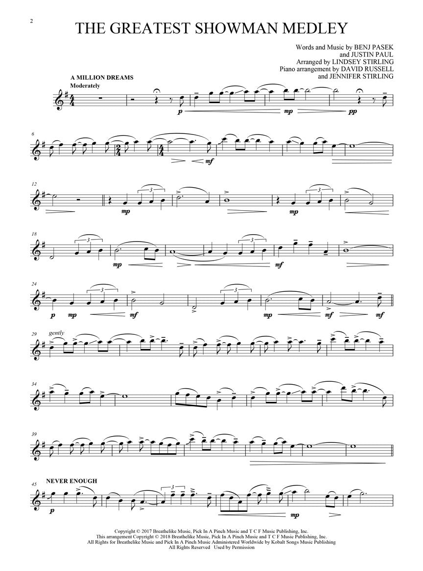 The Greatest Showman - Medley for Violin and Piano Songbook