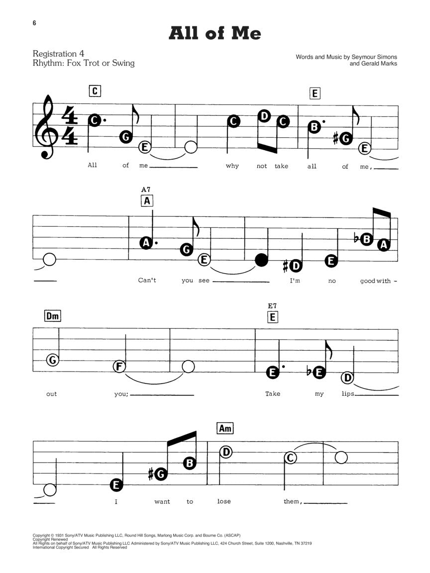 The Great American Songbook - The Singers, EZ Play Piano Volume 284