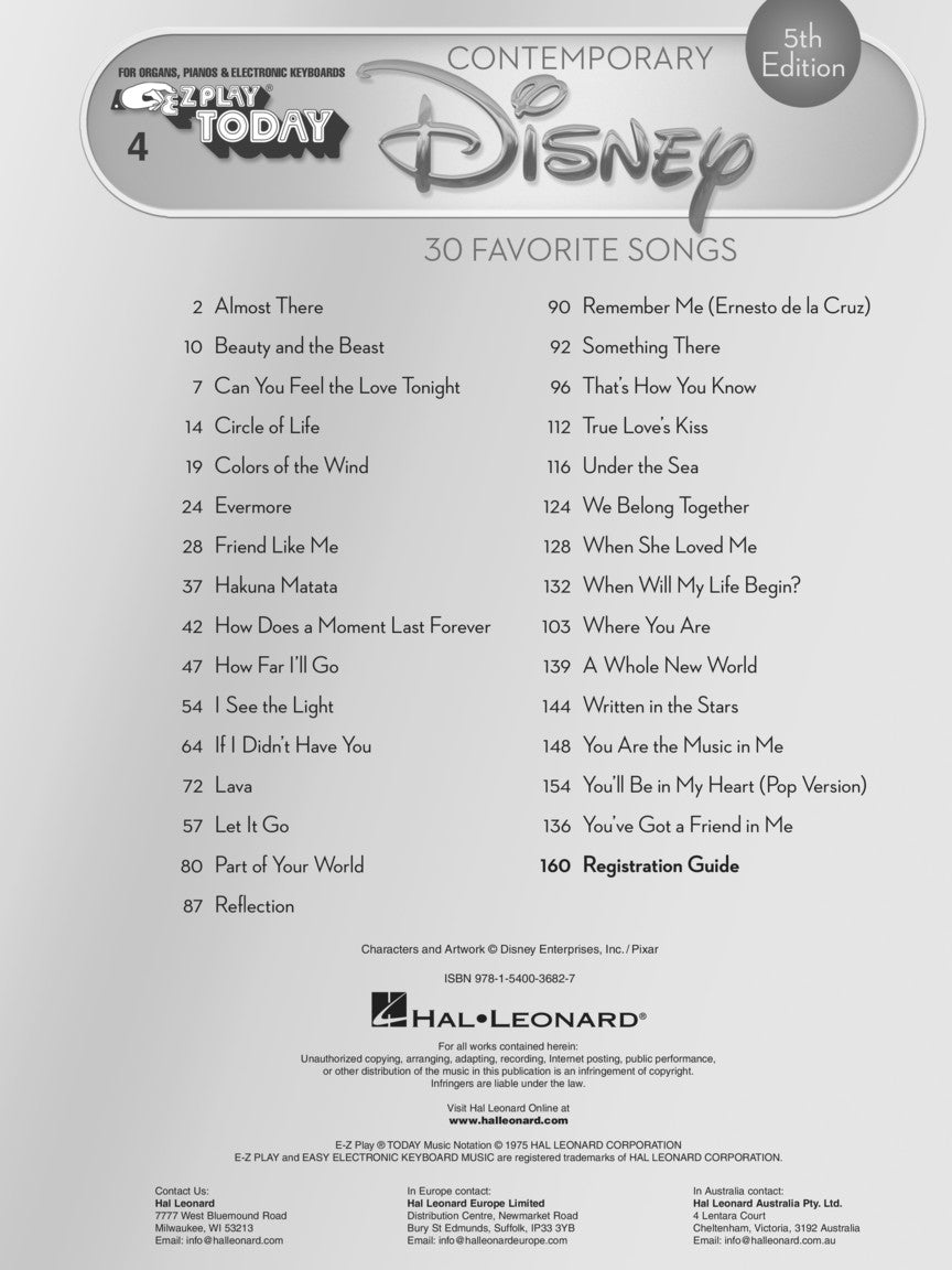 Contemporary Disney - Ez Play Piano Volume 3 Book (5th Edition)