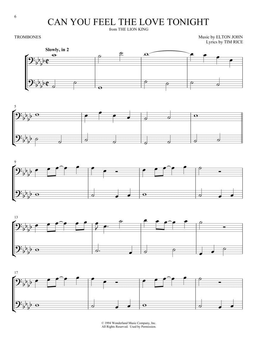 Disney Songs For Two - Trombones Book Brass