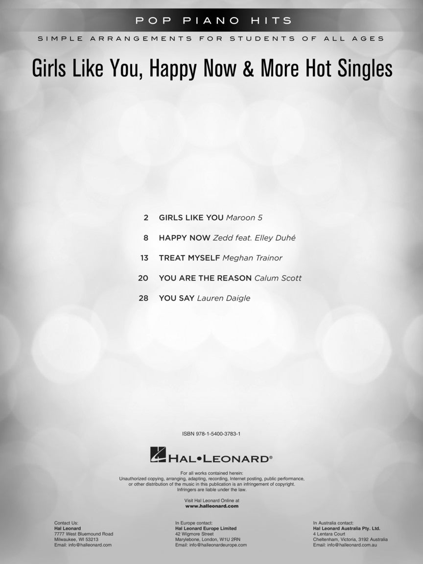 Pop Piano Hits- Girls Like You Happy Now & More Hot Singles Book Keyboard