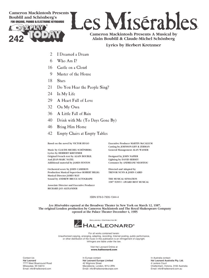 Les Miserables - E-Z Play Piano Volume 242 Songbook