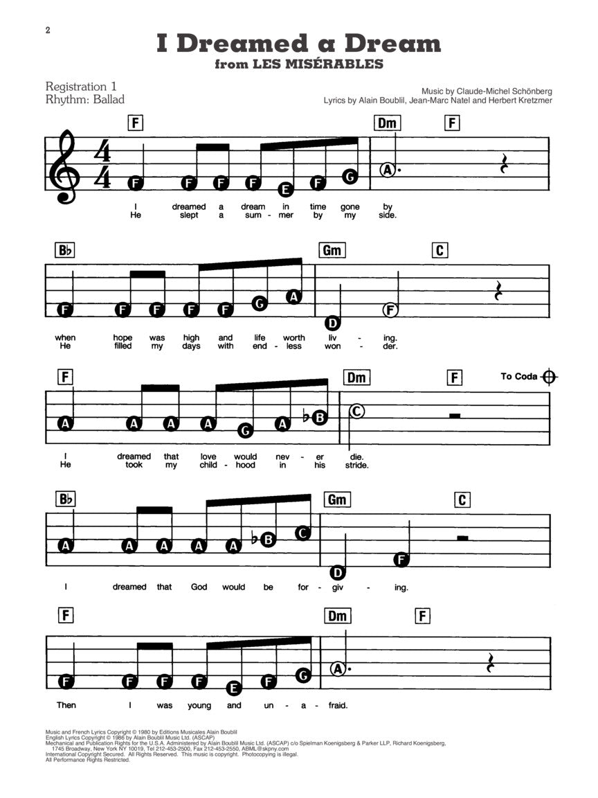 Les Miserables - E-Z Play Piano Volume 242 Songbook