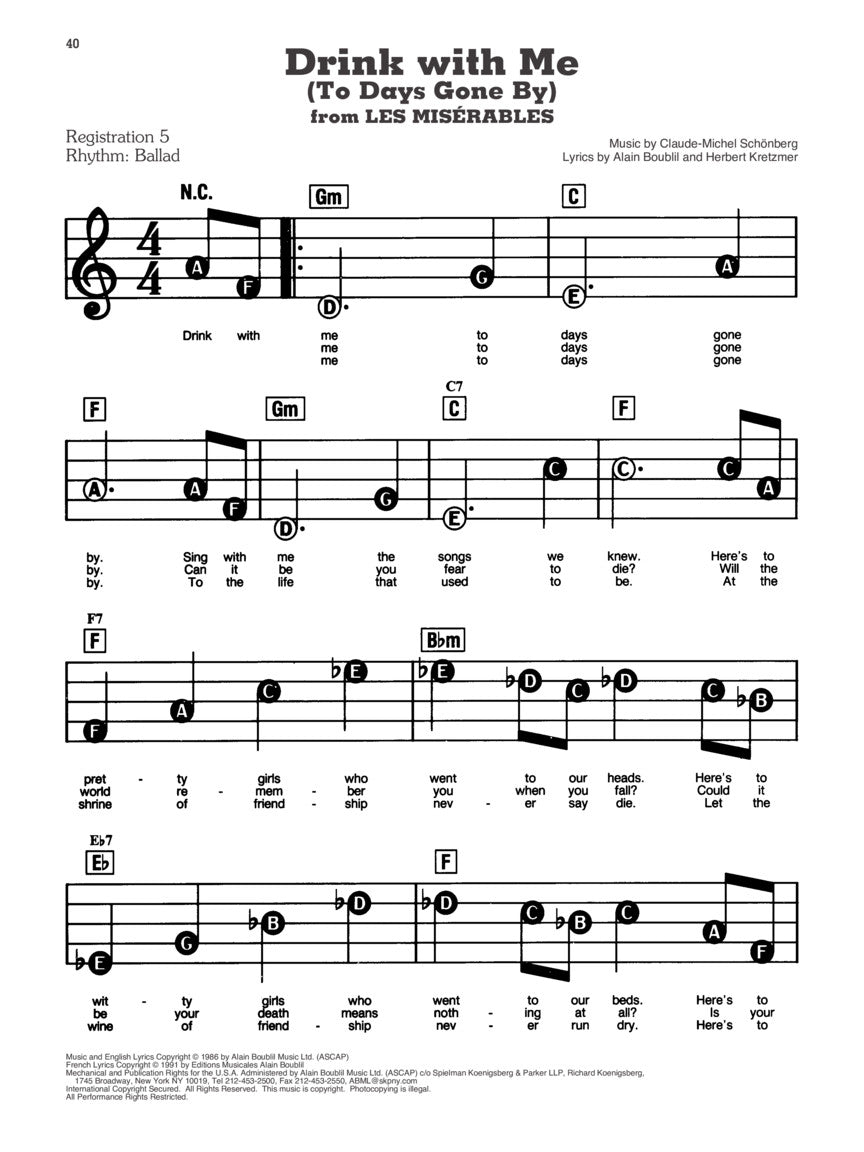Les Miserables - E-Z Play Piano Volume 242 Songbook