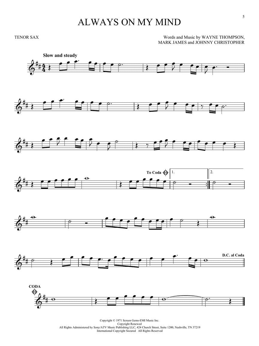 101 Most Beautiful Songs for Tenor Saxophone Book