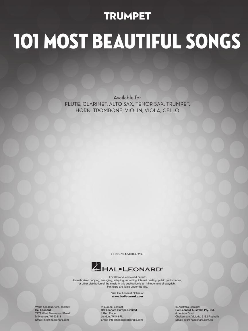 101 Most Beautiful Songs for Trumpet Book