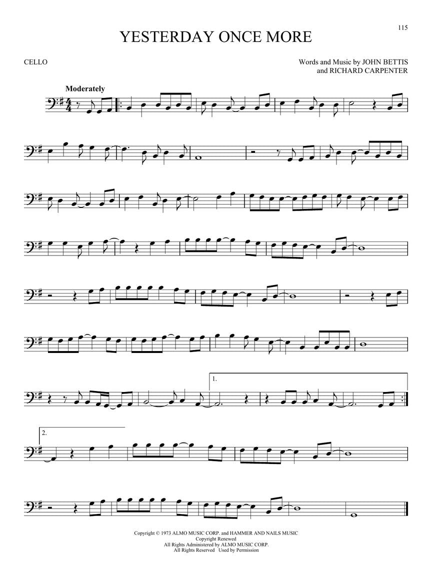 101 Most Beautiful Songs for Cello Book
