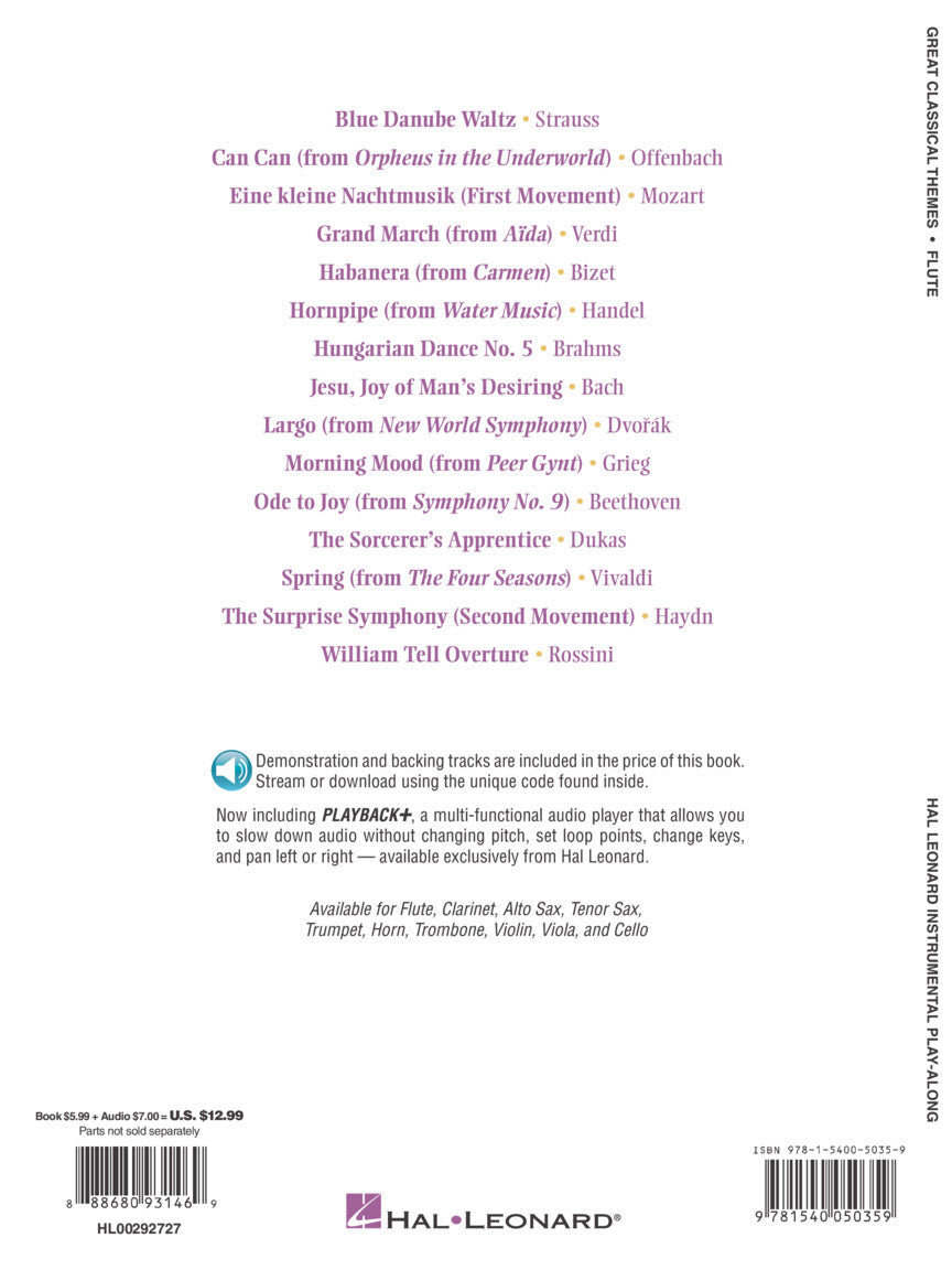 Great Classical Themes For Flute Play Along Book/Ola Woodwind