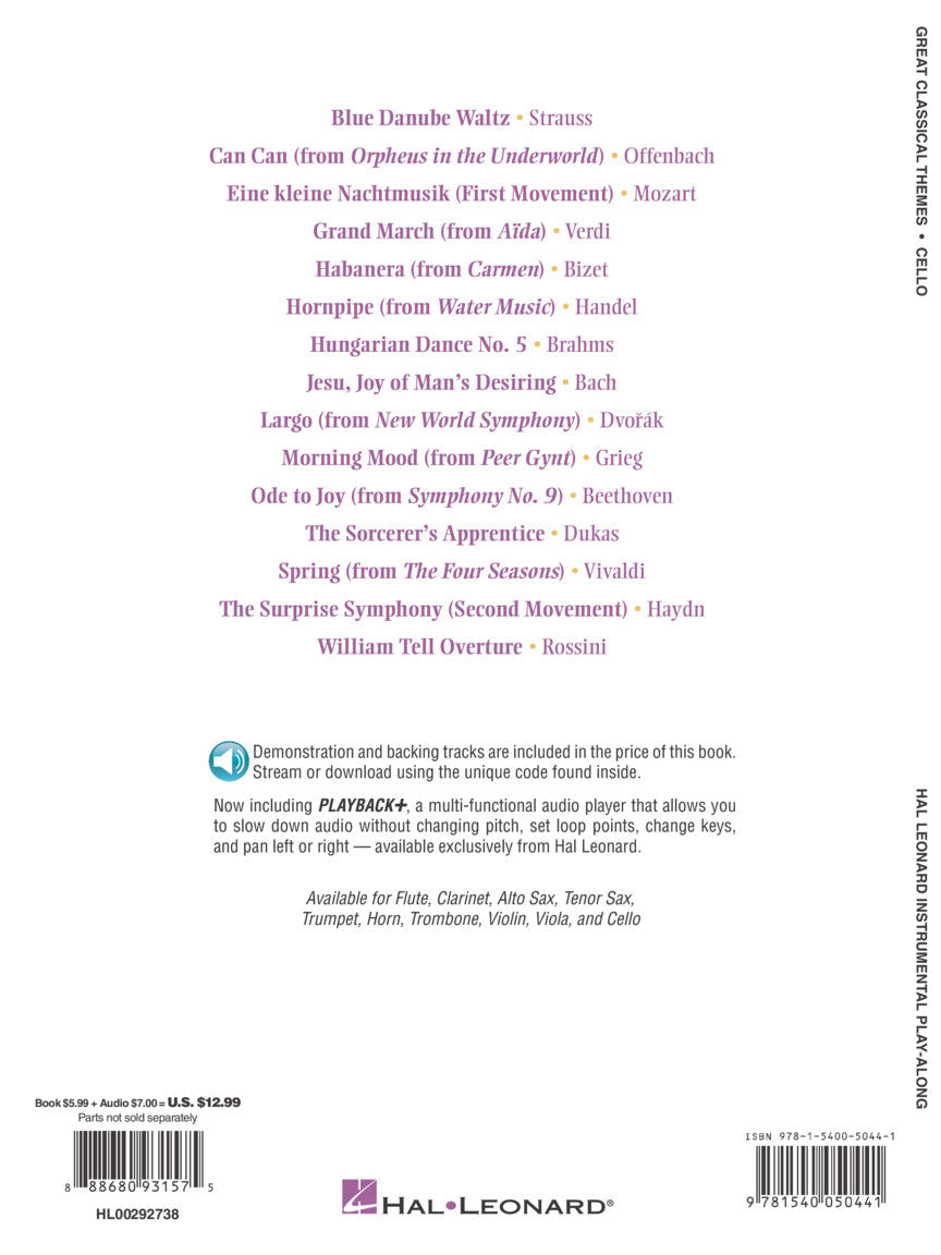 Great Classical Themes For Cello Play Along Book/Ola Strings