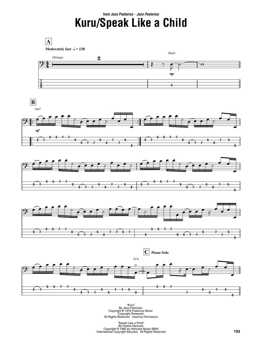 Jaco Pastorius Omnibook for Bass Clef Instruments (43 Songs)