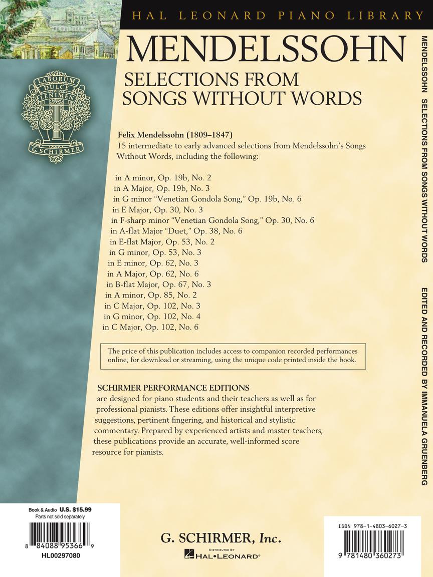Mendelssohn - Selections From Songs Without Words Piano Book/Ola & Keyboard