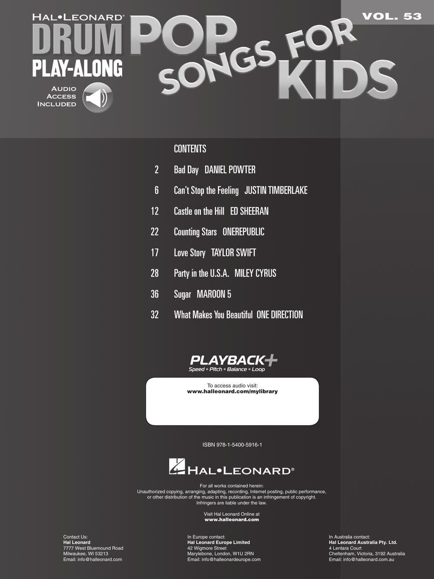 Pop Songs For Kids - Drum Play Along Volume 53 Book/Ola