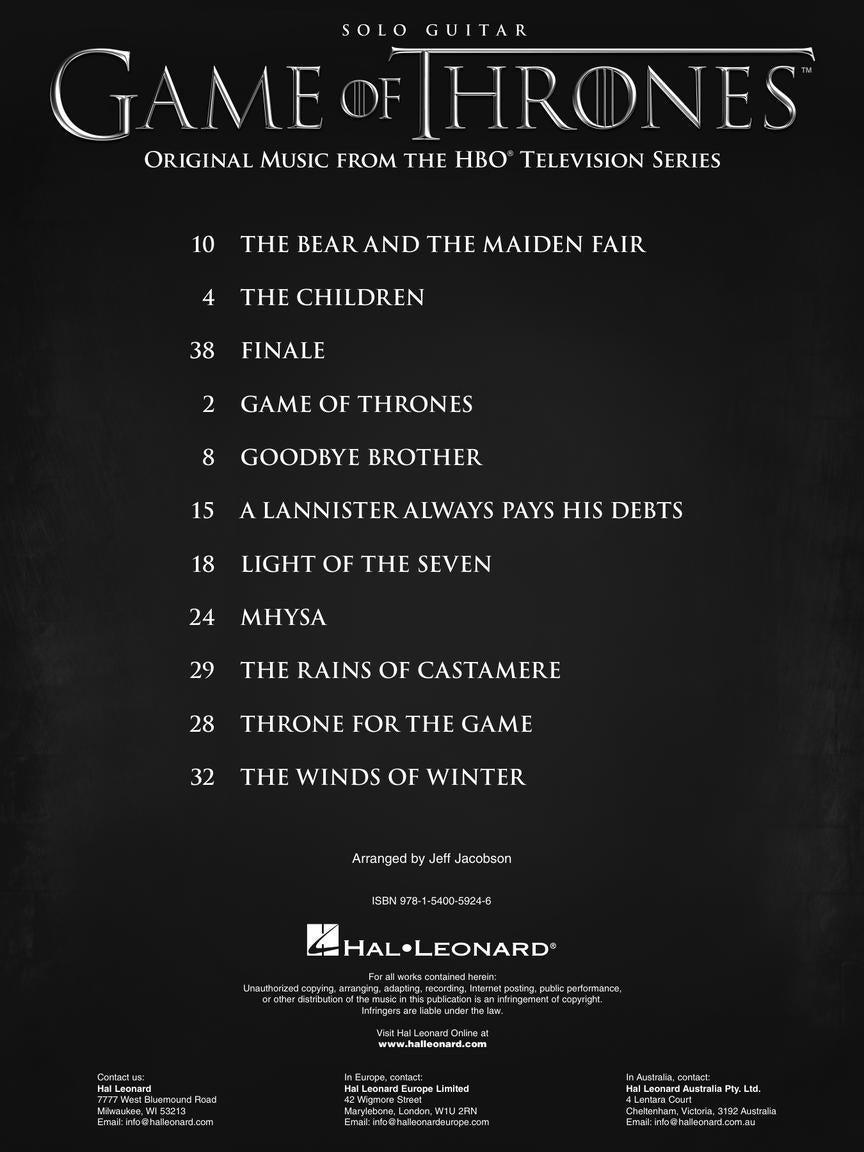Game Of Thrones Solo Guitar Tab Book