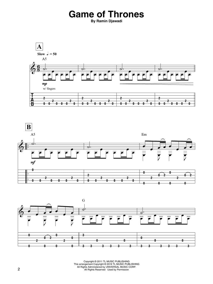 Game Of Thrones Solo Guitar Tab Book