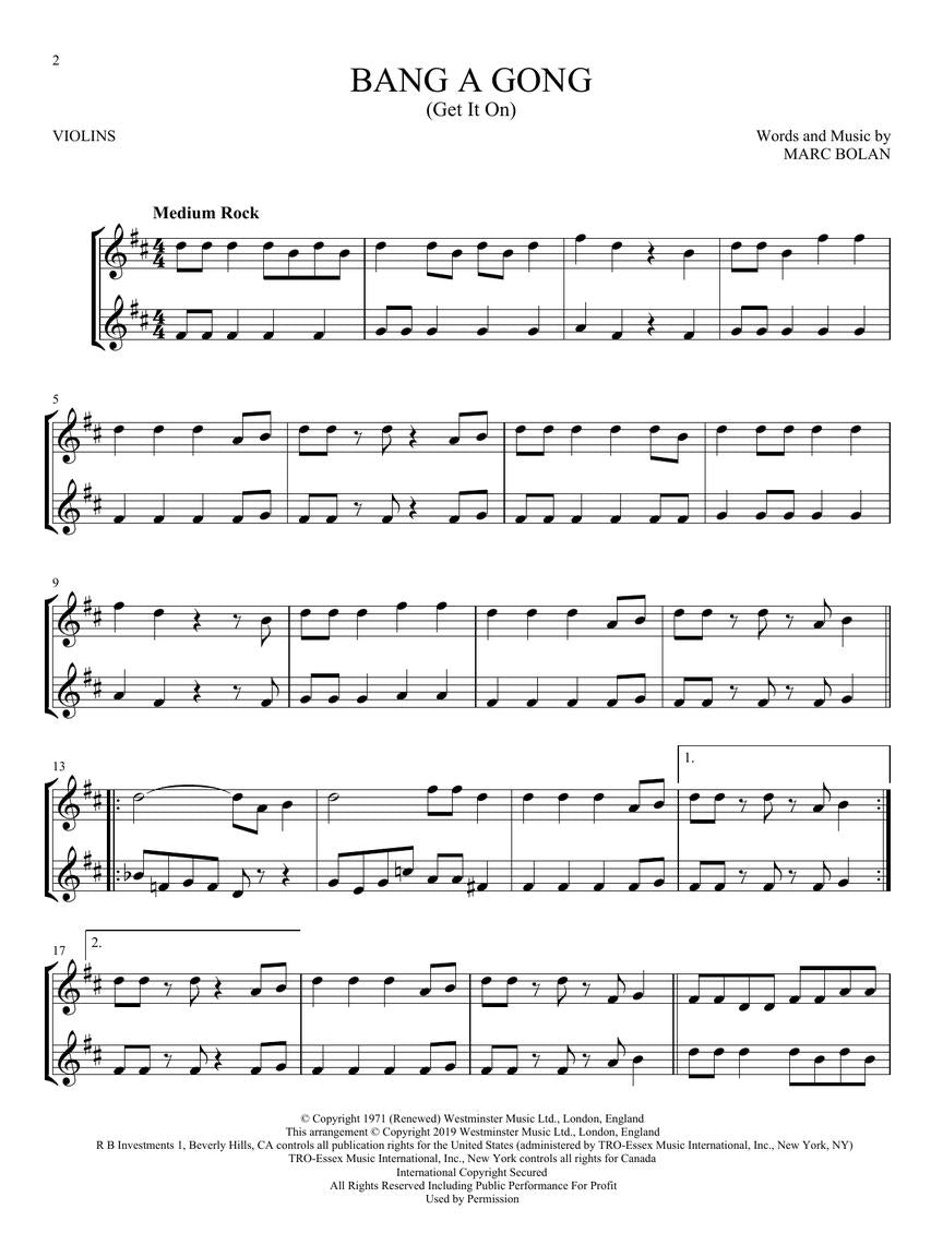 Classic Rock For Two Violins Songbook