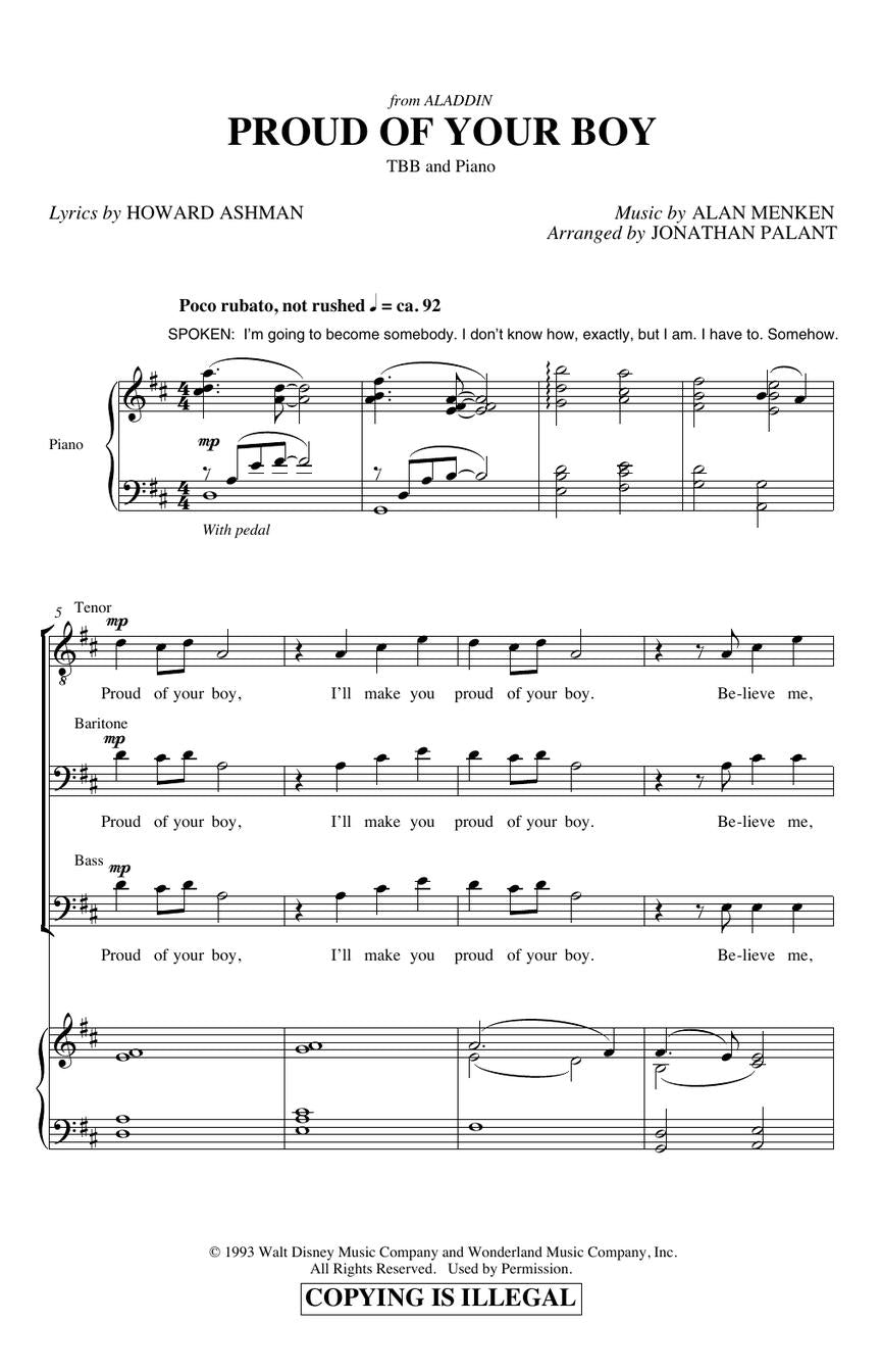 From Aladdin: Proud Of Your Boy - Tenor /Bass (TBB) Sheet Music