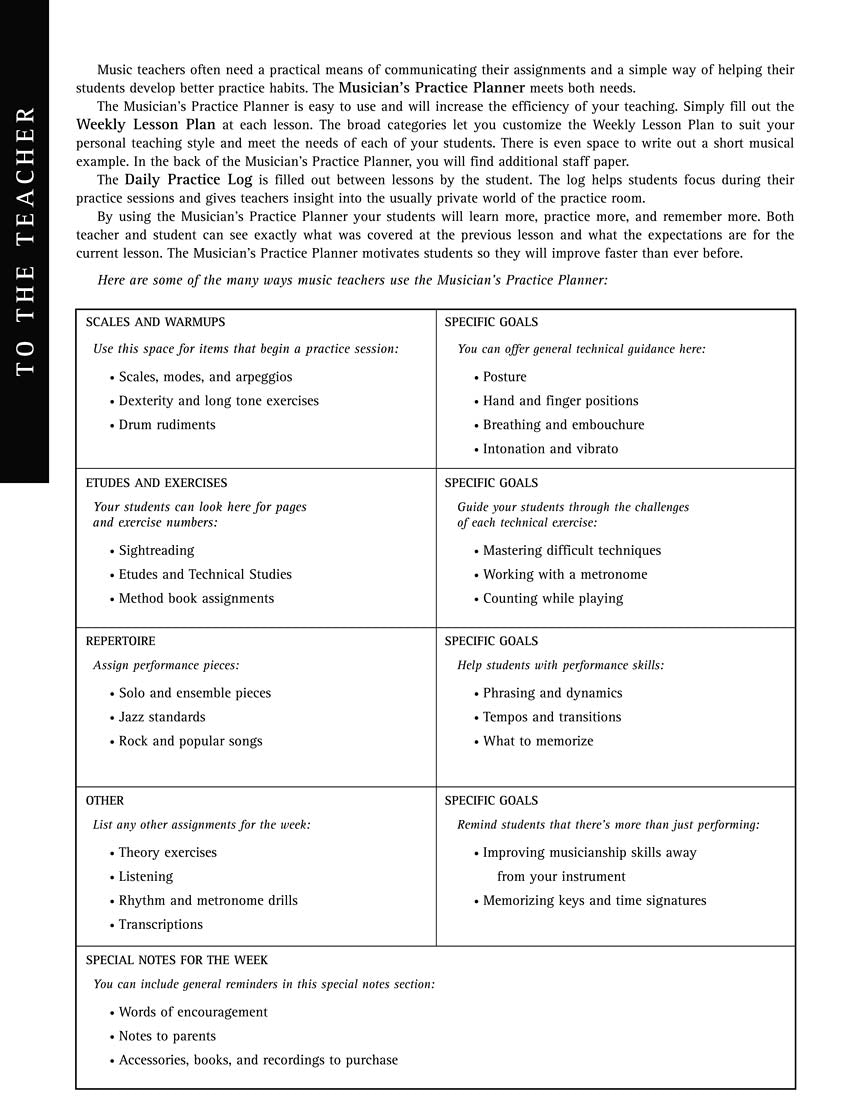 Musician's Practice Planner Book
