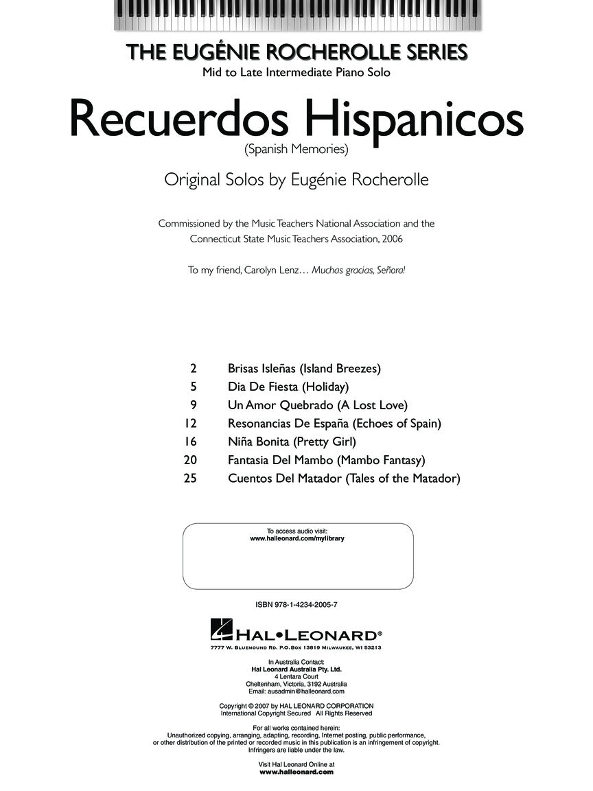 Recuerdos Hispanicos - Spanish Memories Original Solos by Eugenie Rocherolle