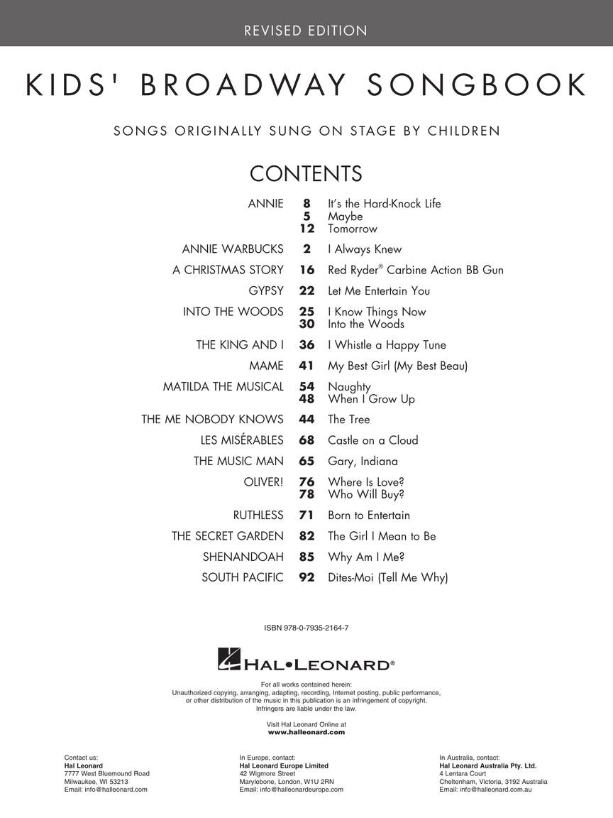 Kids Broadway Songbook Book (Revised Edition)