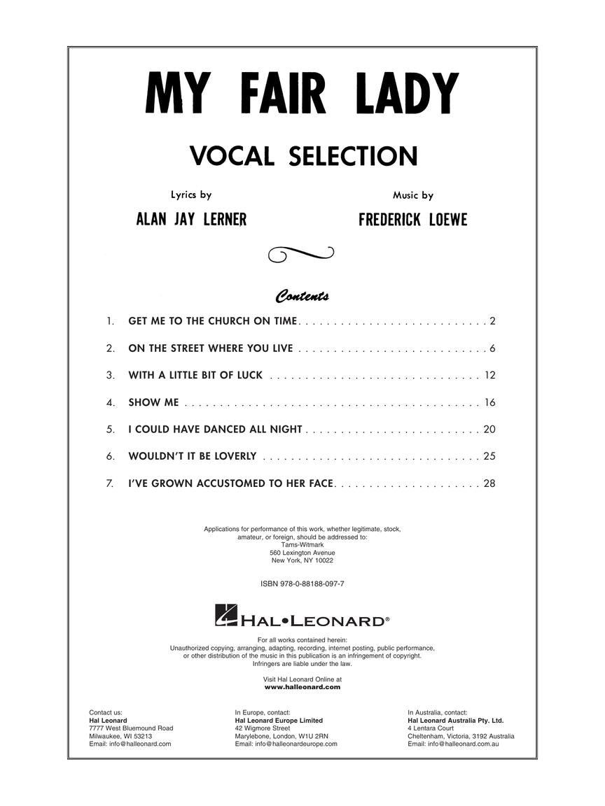 My Fair Lady - Vocal Selections Piano Vocal Guitar Songbook