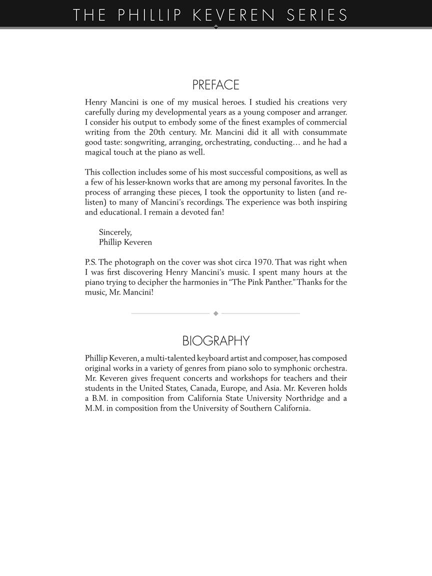 Mancini Magic Keveren Piano Solo Book