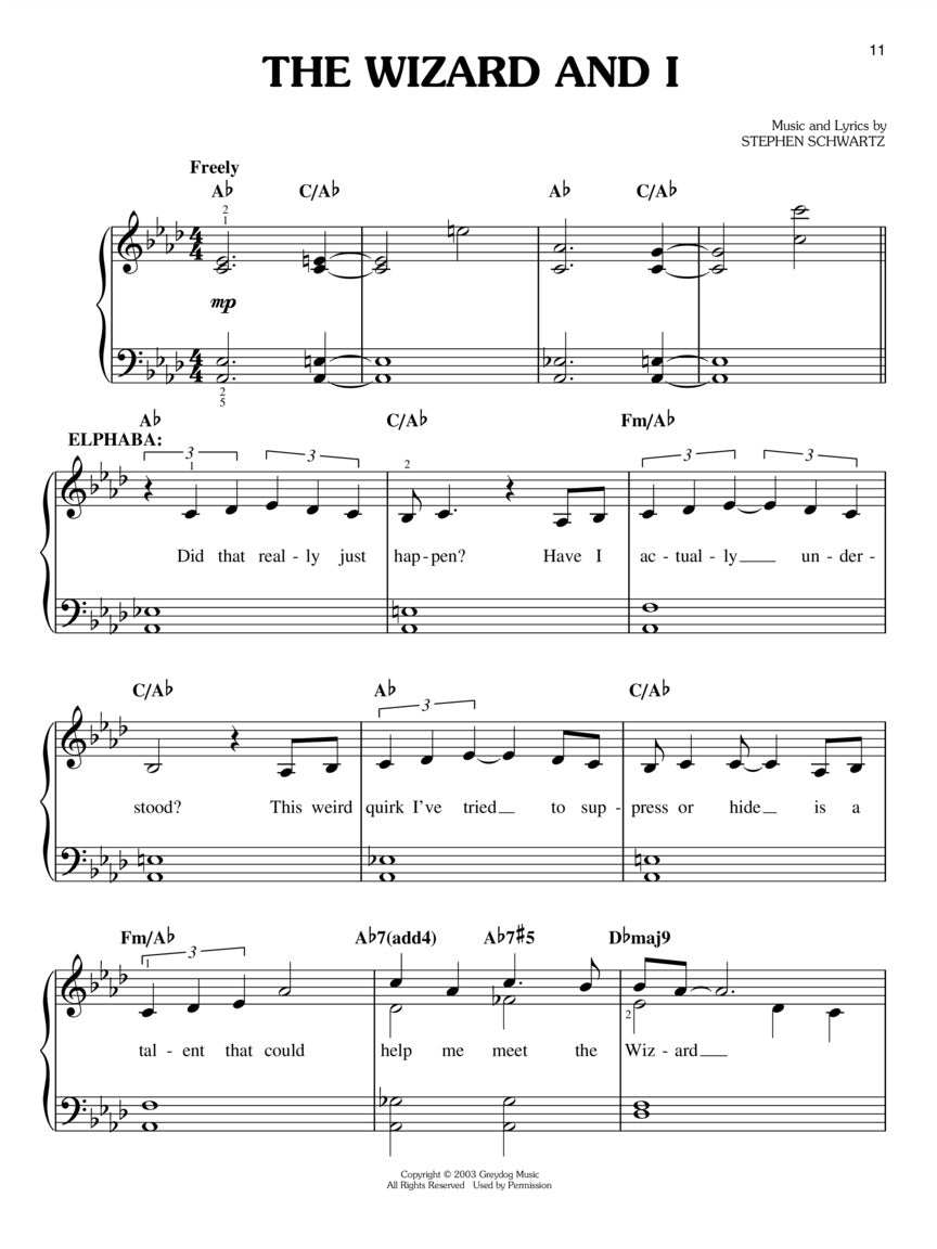 Wicked Vocal Selections Easy Piano Songbook