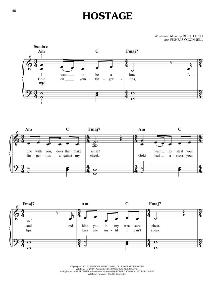 Billie Eilish - Dont Smile At Me Easy Piano Songbook