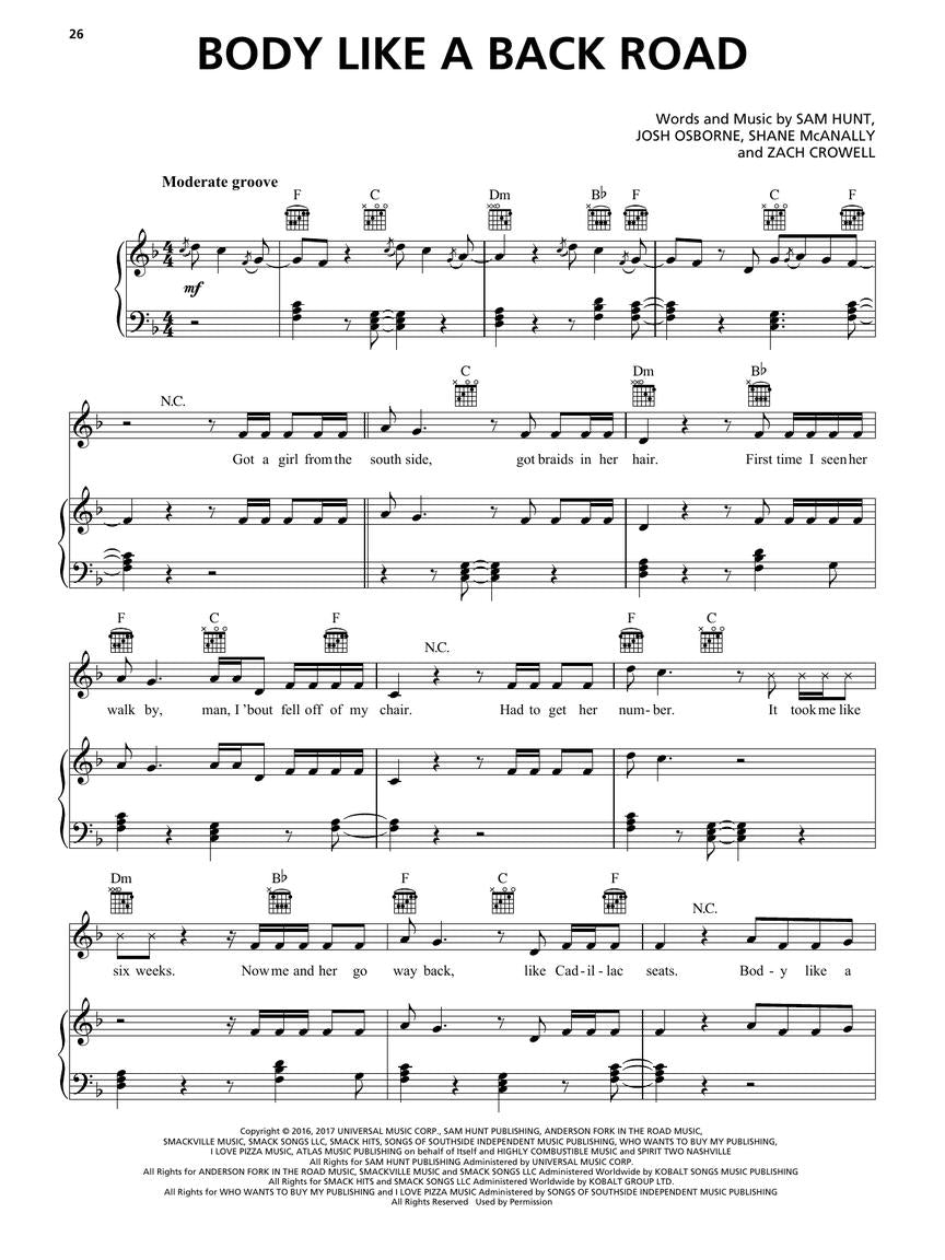 Country Sheet Music Piano/Vocal/Guitar Songbook (2010-2019)