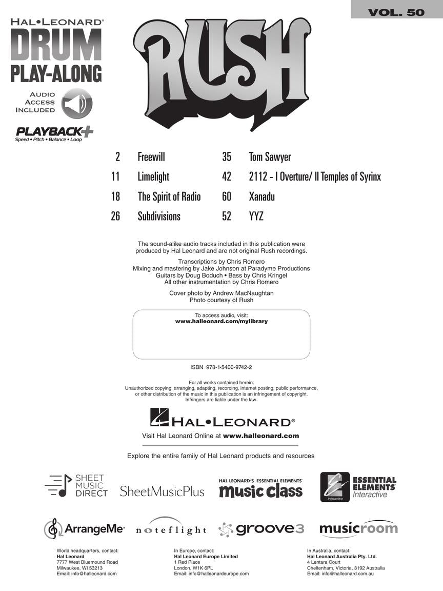 Rush - Drum Play-Along Volume 50 Book