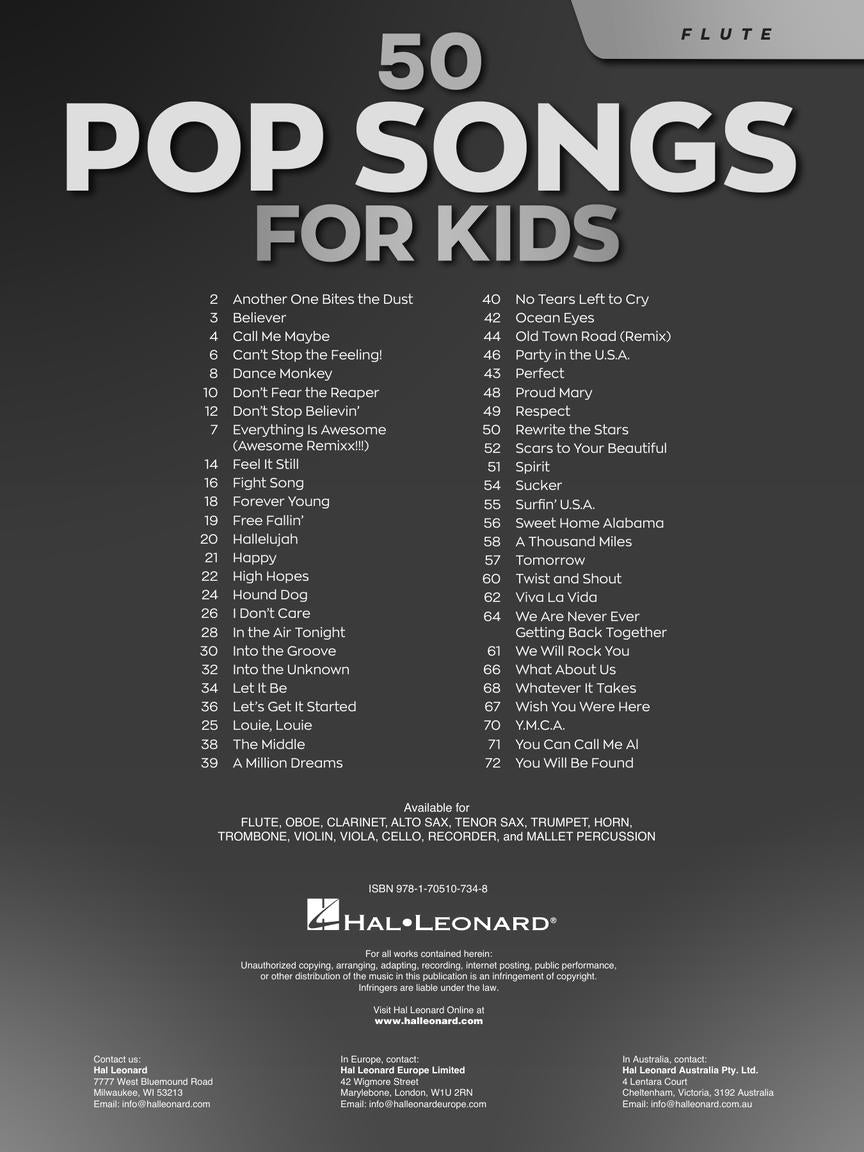 50 Pop Songs for Kids for Flute Book