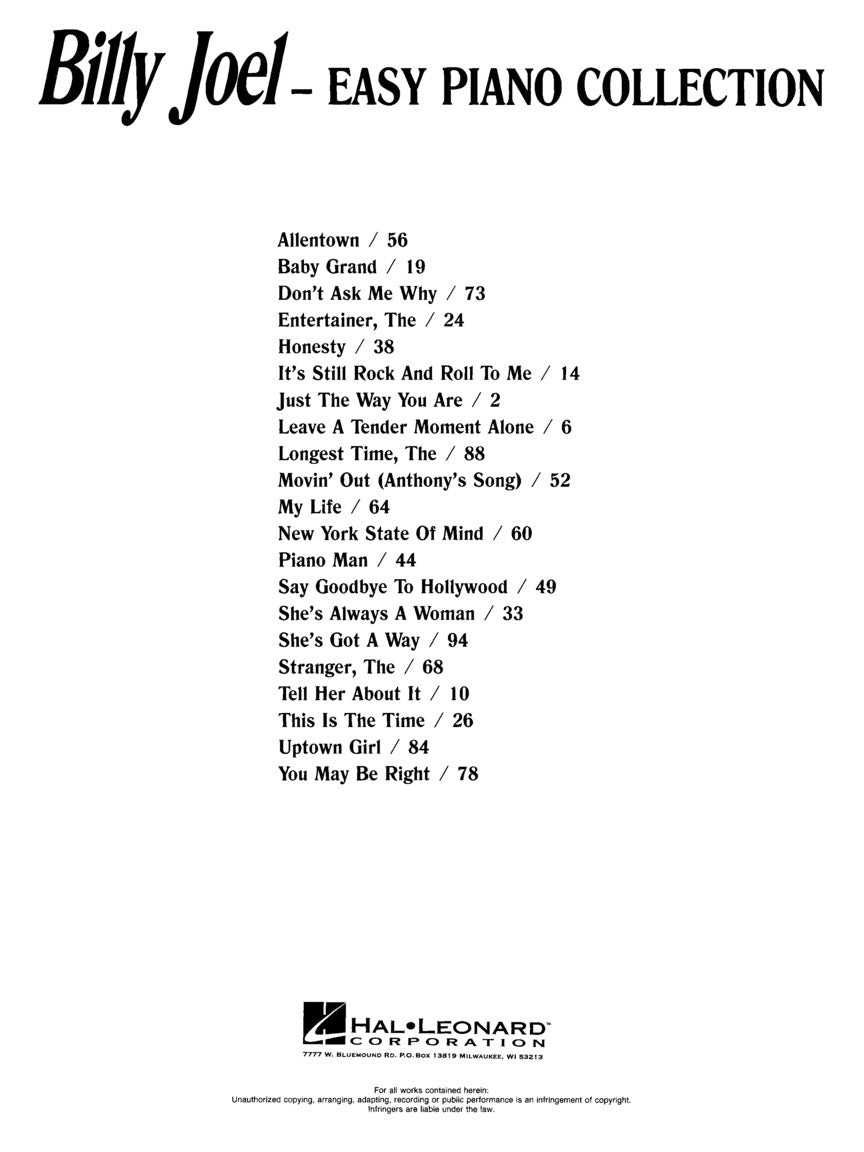 Billy Joel - Easy Piano Collection Book & Keyboard