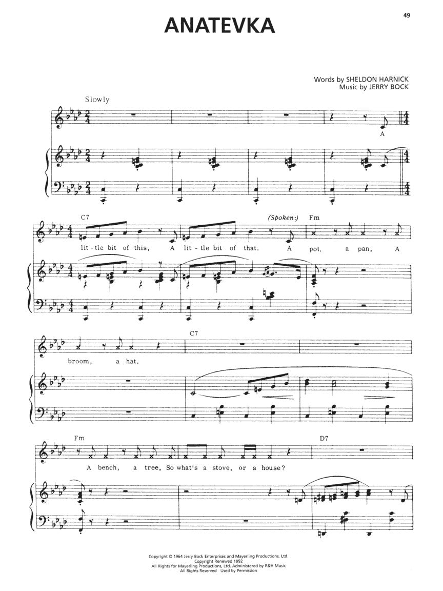 Fiddler On The Roof - Vocal Selections PVG Songbook