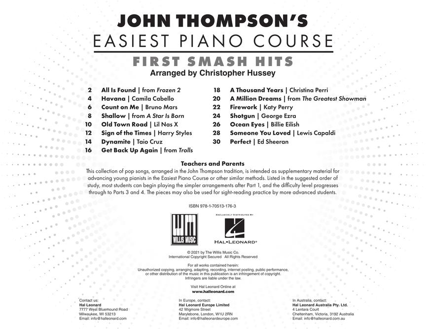 John Thompson's Easiest Piano Course - First Smash Hits Book