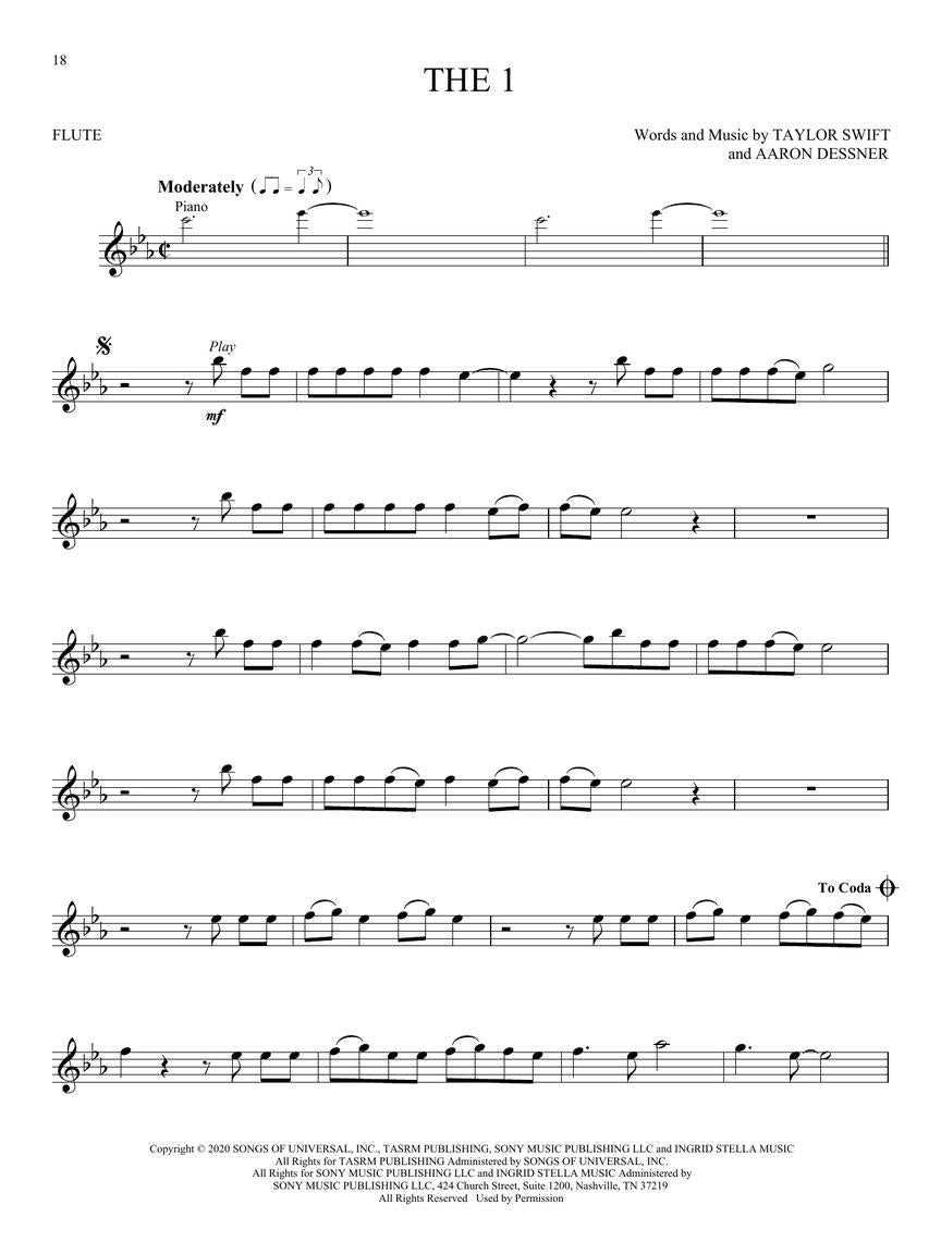 Taylor Swift - Folklore & Evermore Flute Play Along Book/Ola