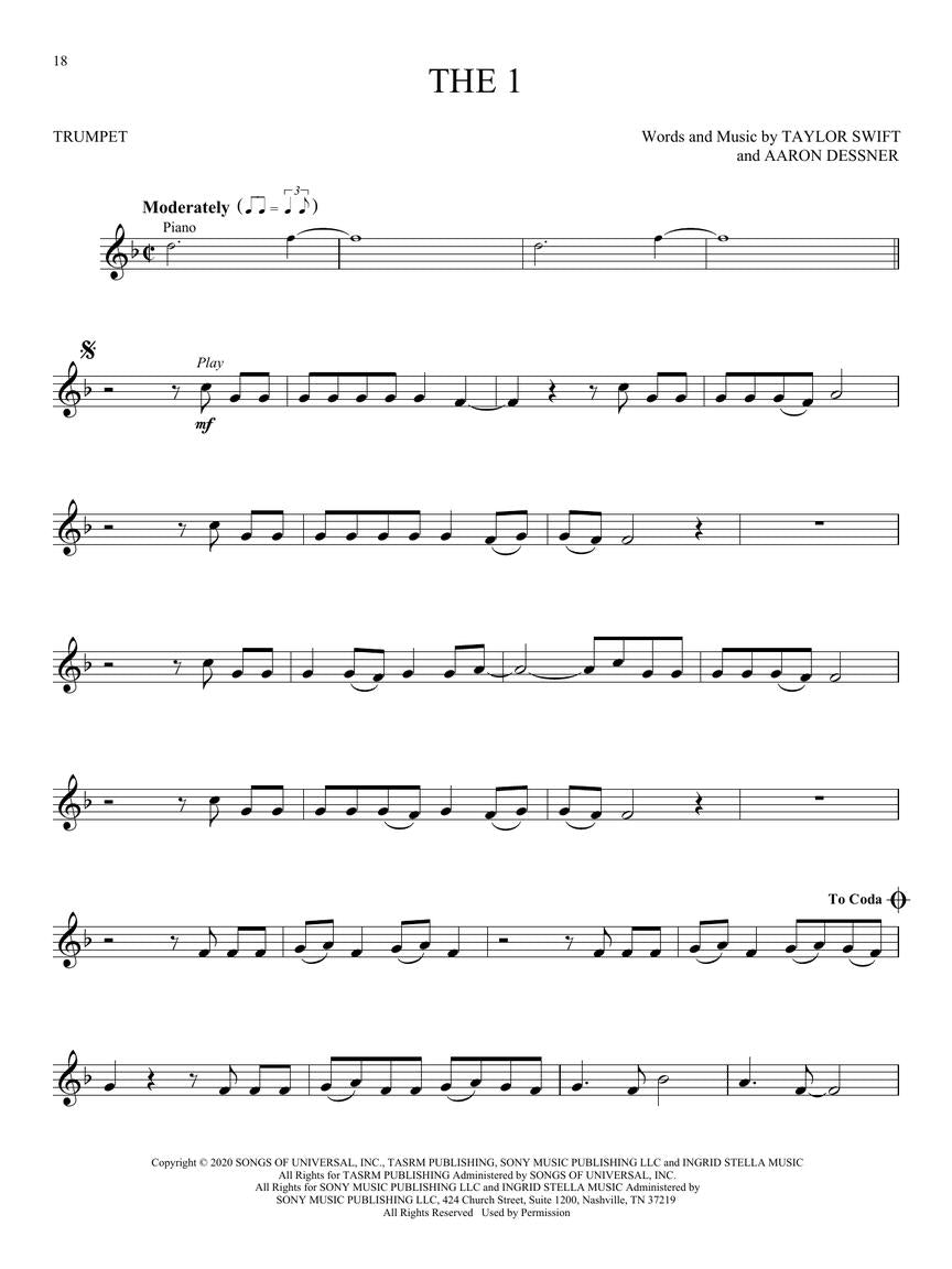 Taylor Swift - Folklore & Evermore Trumpet Play Along Book/Ola