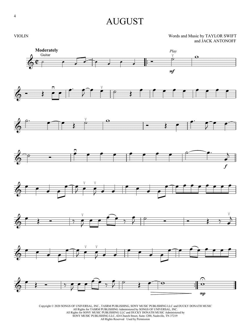 Taylor Swift - Folklore & Evermore Violin Play Along Book/Ola