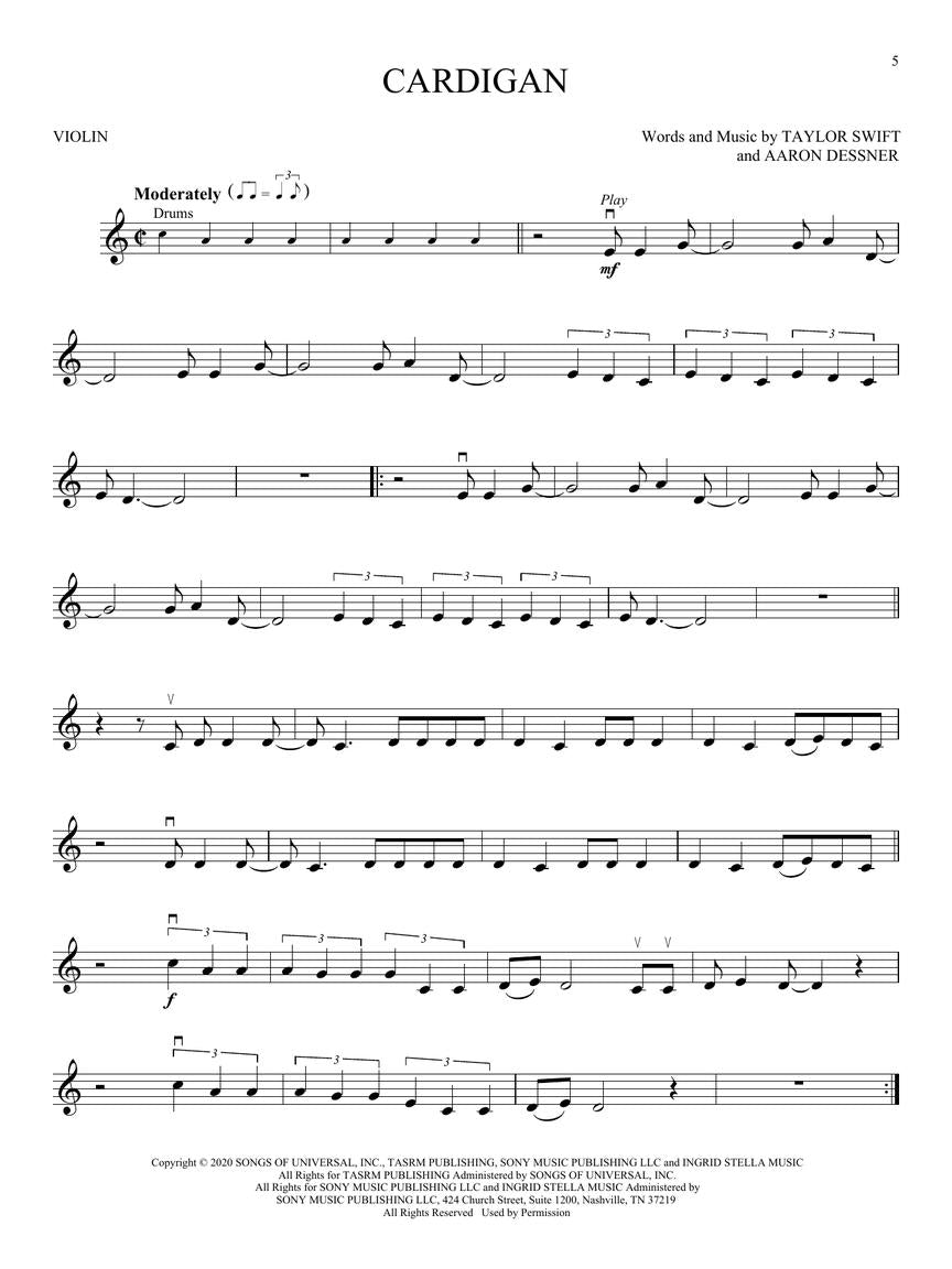 Taylor Swift - Folklore & Evermore Violin Play Along Book/Ola