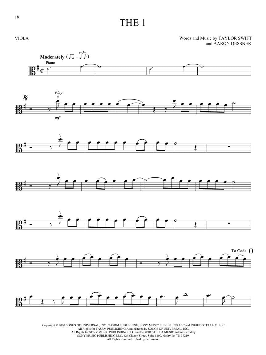Taylor Swift - Folklore & Evermore Viola Play Along Book/Ola