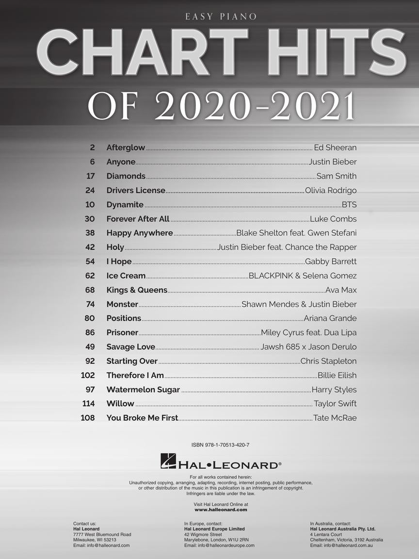 Chart Hits Of 2020-2021 For Easy Piano Book