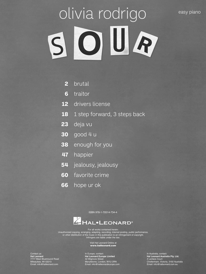 Olivia Rodrigo - Sour Easy Piano Songbook