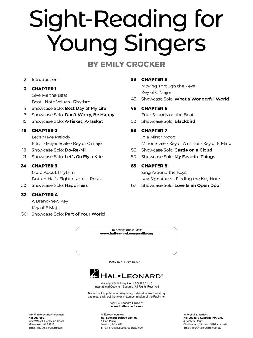Hal Leonard - Sight Reading For Young Singers Book