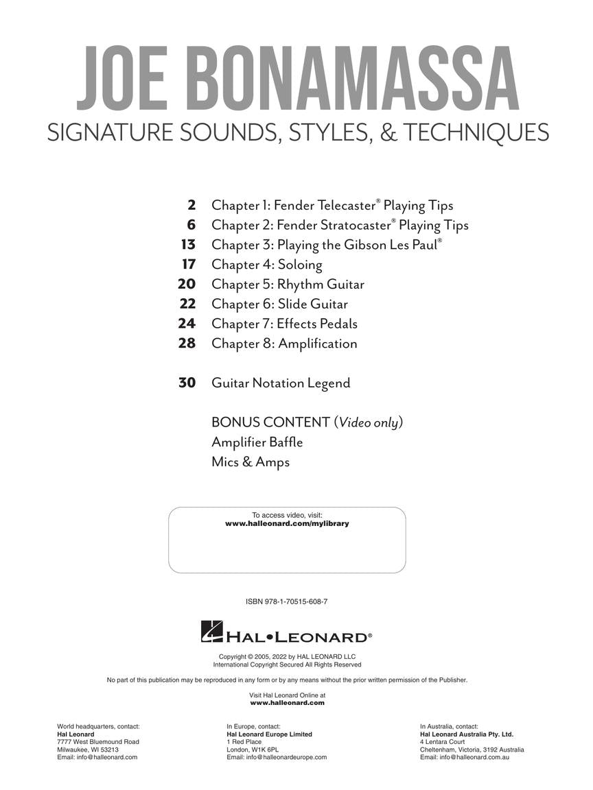 Joe Bonamassa - Signature Sounds Styles & Techniques Book/Olm