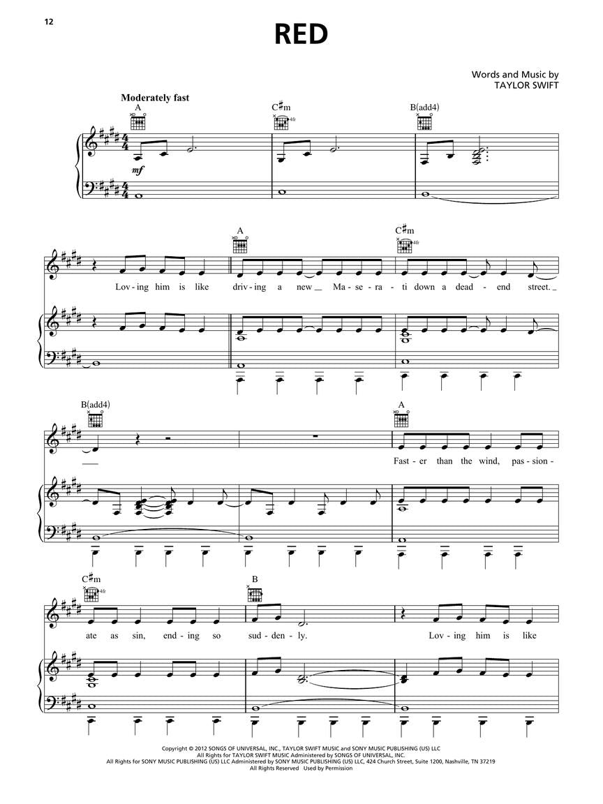 Taylor Swift - Red (Taylor's Version) Piano, Vocal & Guitar Songbook