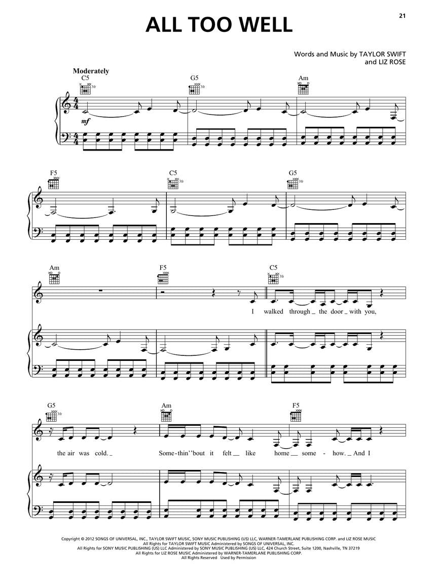 Taylor Swift - Red (Taylor's Version) Piano, Vocal & Guitar Songbook
