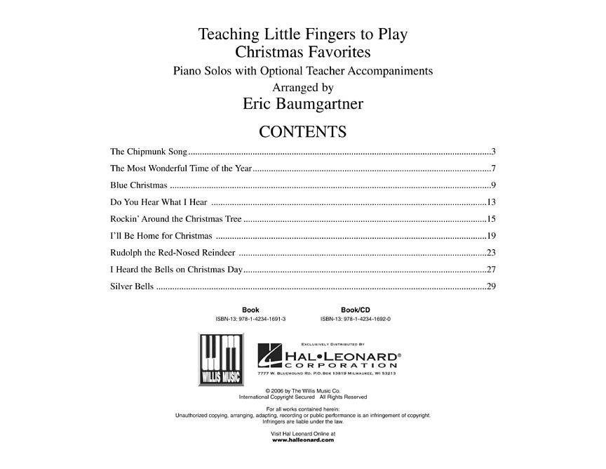 Teaching Little Fingers To Play - Christmas Favorites Book/Cd