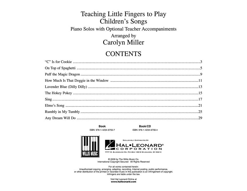 Teaching Little Fingers To Play - Children's Songs Book/Cd