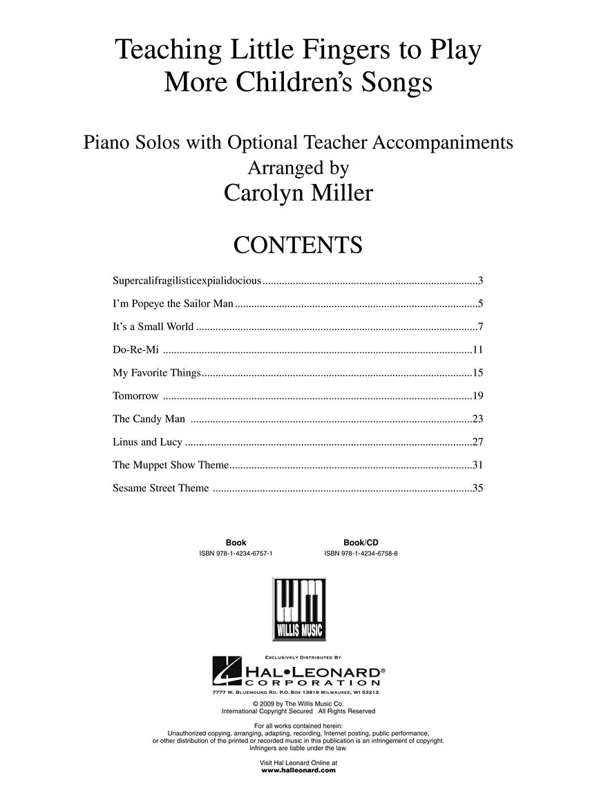 Teaching Little Fingers To Play - More Children's Songs Book