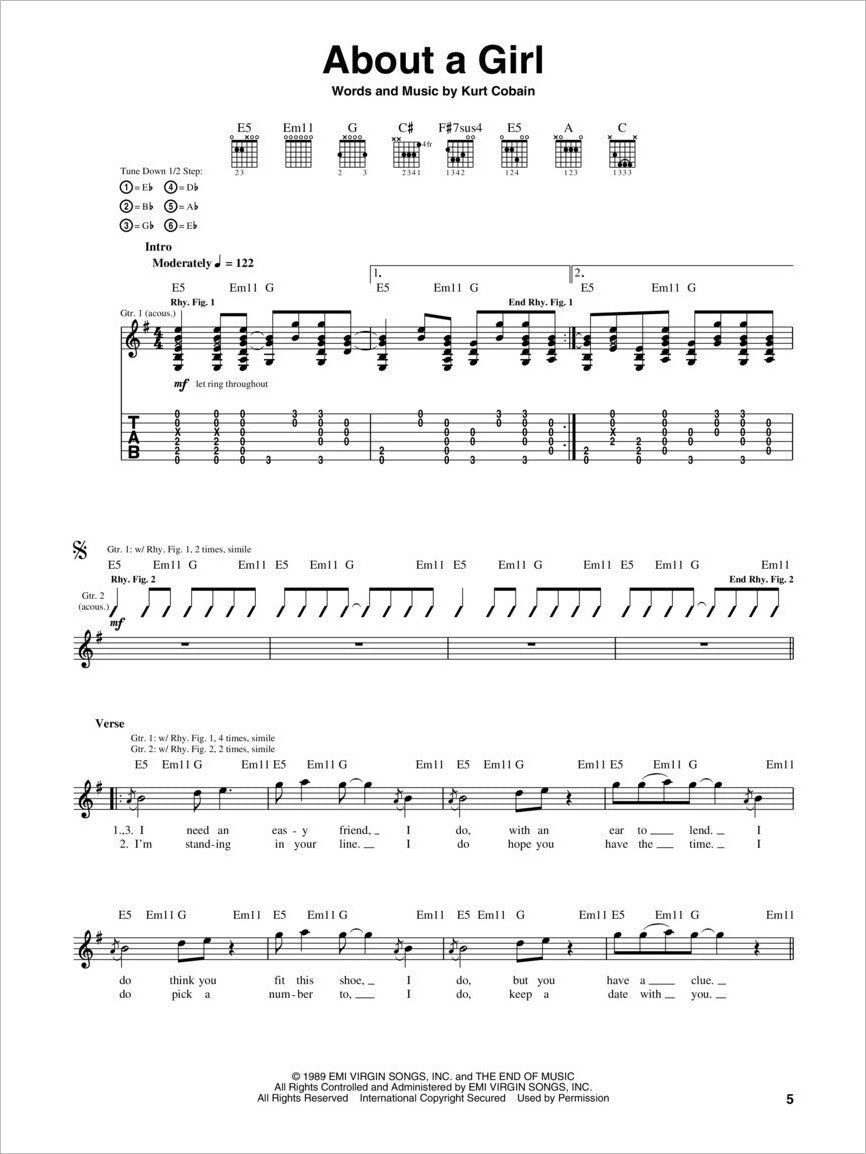 Nirvana Unplugged Guitar Tab Book: Learn Songs from MTV