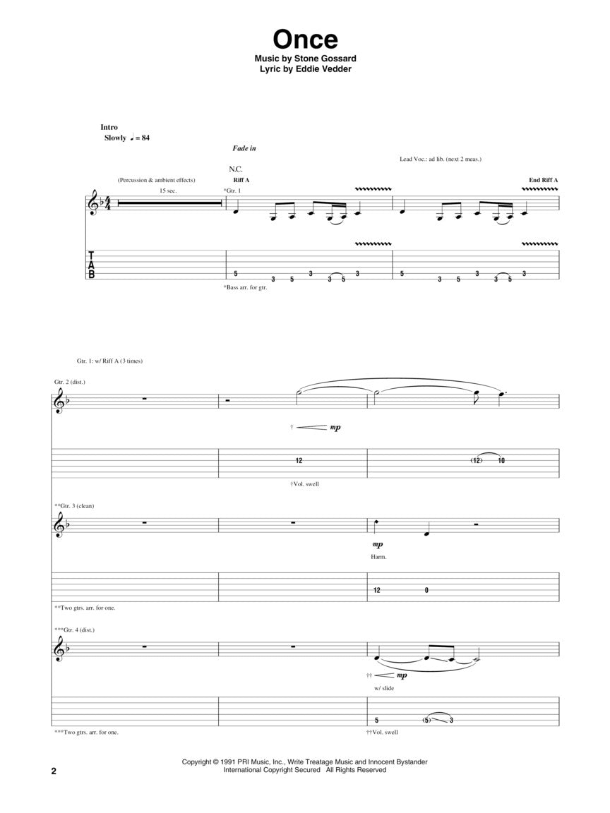 Pearl Jam - Ten Guitar Tab Book (Updated Edition)